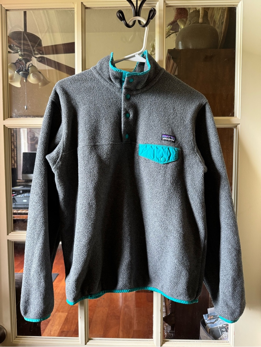 Patagonia Gray Fleece Pullover with Teal Accents